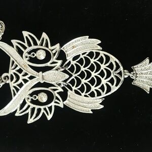 Silver Owl Necklace Rhinestone Eyes